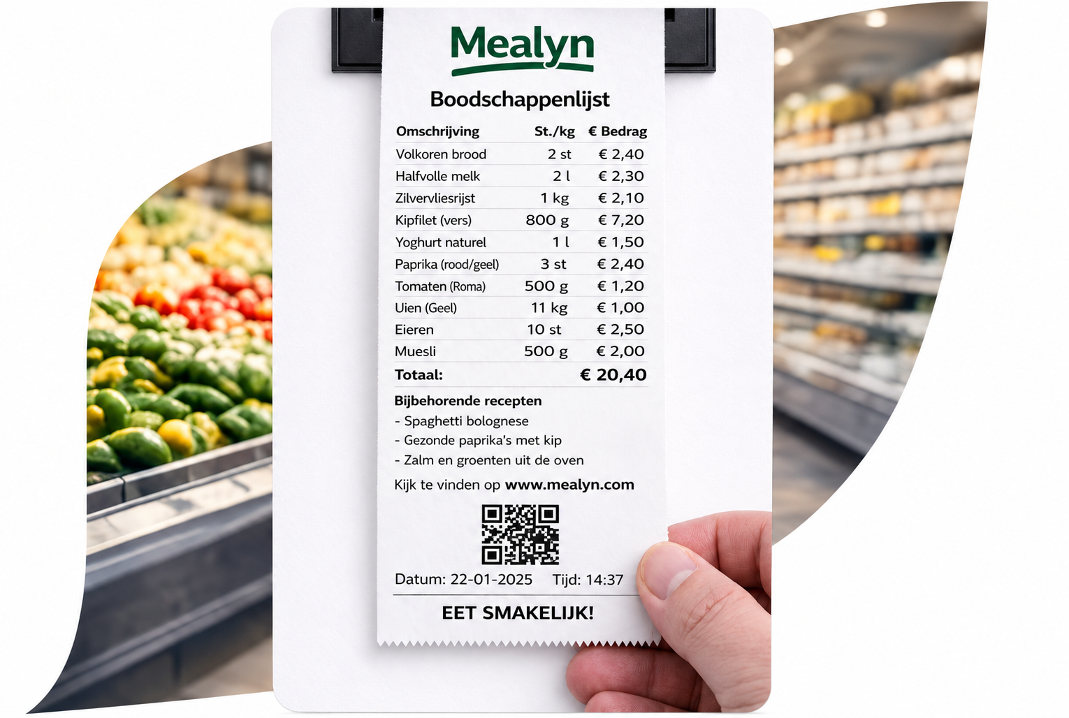 Mealyn boodschappenlijst bonnetje