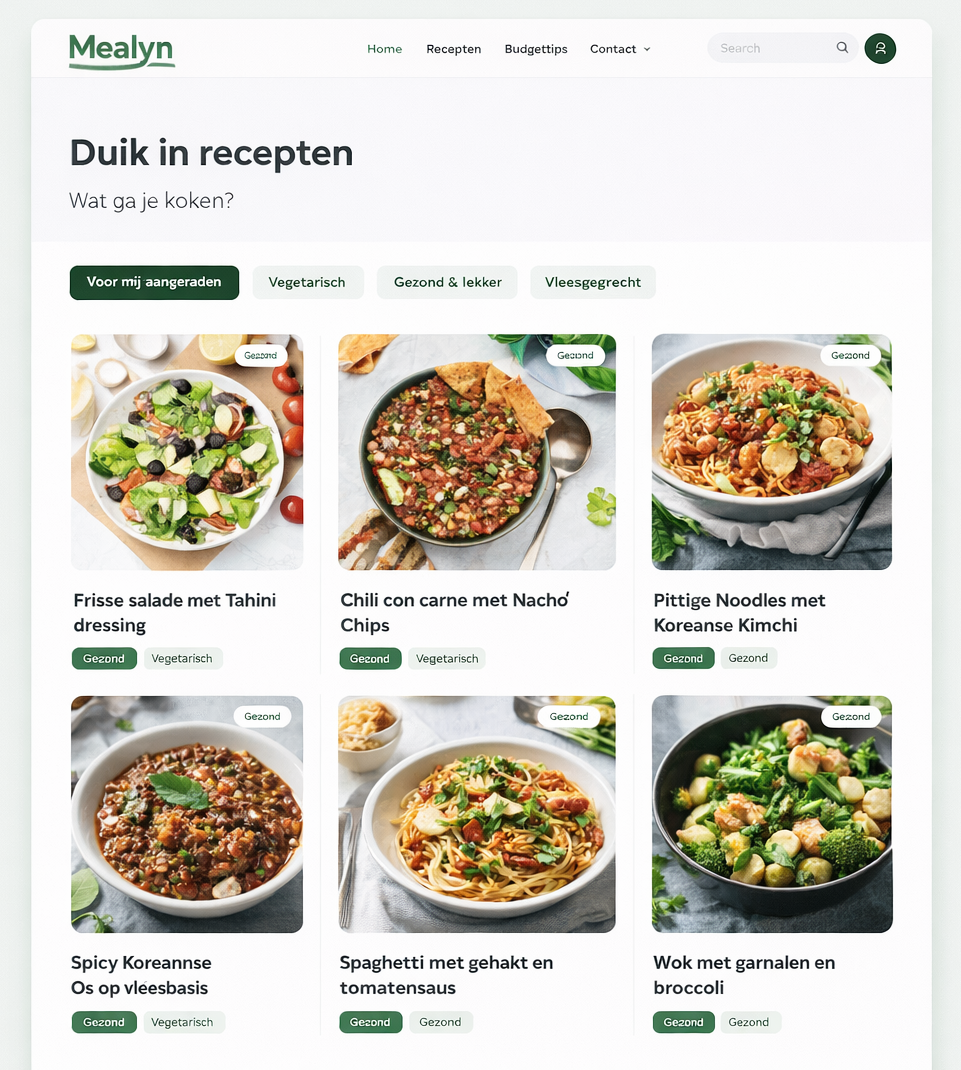 Recept bekijken op de Mealyn website passend bij de boodschappenlijst